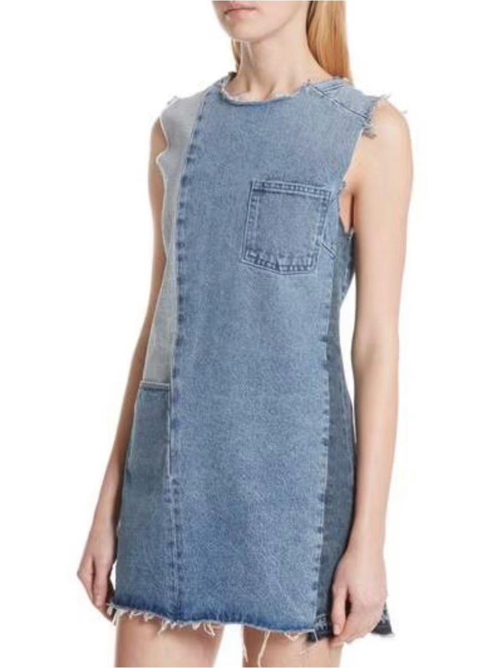 GRLFRND Size Large L Hilary Bad Beat Patchwork Denim Mini Dress Raw Hem Revolve